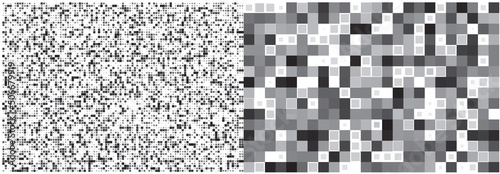 White noise texture set. Static interference grunge vector background. TV screen no signal. Pixel Style..