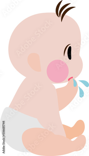 Cartoon baby newborn sitting. Infant growth stages. Cute baby learning from newborn to toddler. Newborn learning phrase. Vector, illustration, EPS10