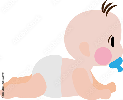 Cartoon baby newborn crawling, Tummy time. Infant growth stages. Cute baby learning from newborn to toddler. Newborn learning phrase. Vector, illustration, EPS10
