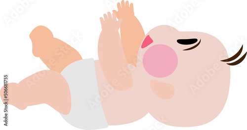 Cartoon baby newborn lie down. Infant growth stages. Cute baby learning from newborn to toddler. Newborn learning phrase. Vector, illustration, EPS10