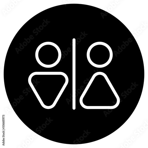 Man, woman, wc simple icon vector. Flat design. White icon on black circle. White background.ai