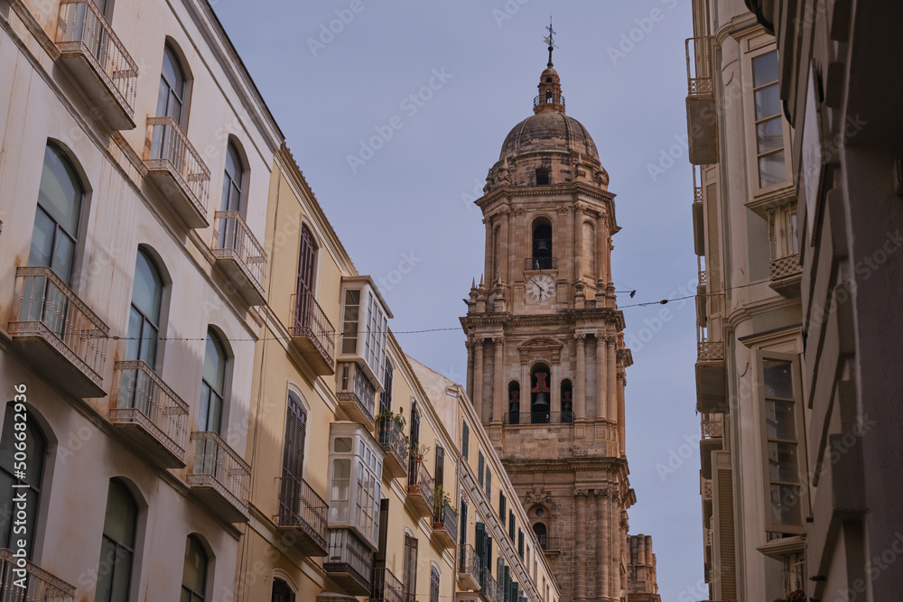 Malaga, Spain - May 19, 2022: Malaga Cathedral is a Roman Catholic church in the city of Malaga in Andalusia, southern Spain