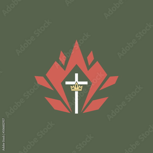 Christian illustration. The Cross and the Flame of the Spirit.