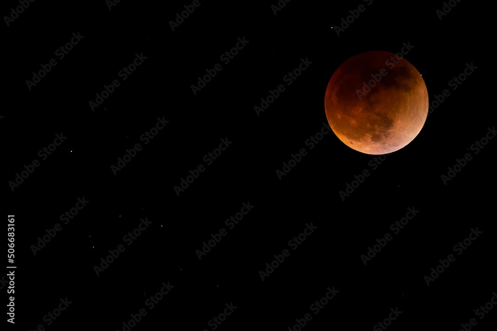 Moon and stars in the sky during the total moon eclipse May 15, 2022 Moon and stars in the sky during the total moon eclipse May 15, 2022