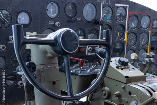 Canvastavla cockpit of world war two bomber airplane