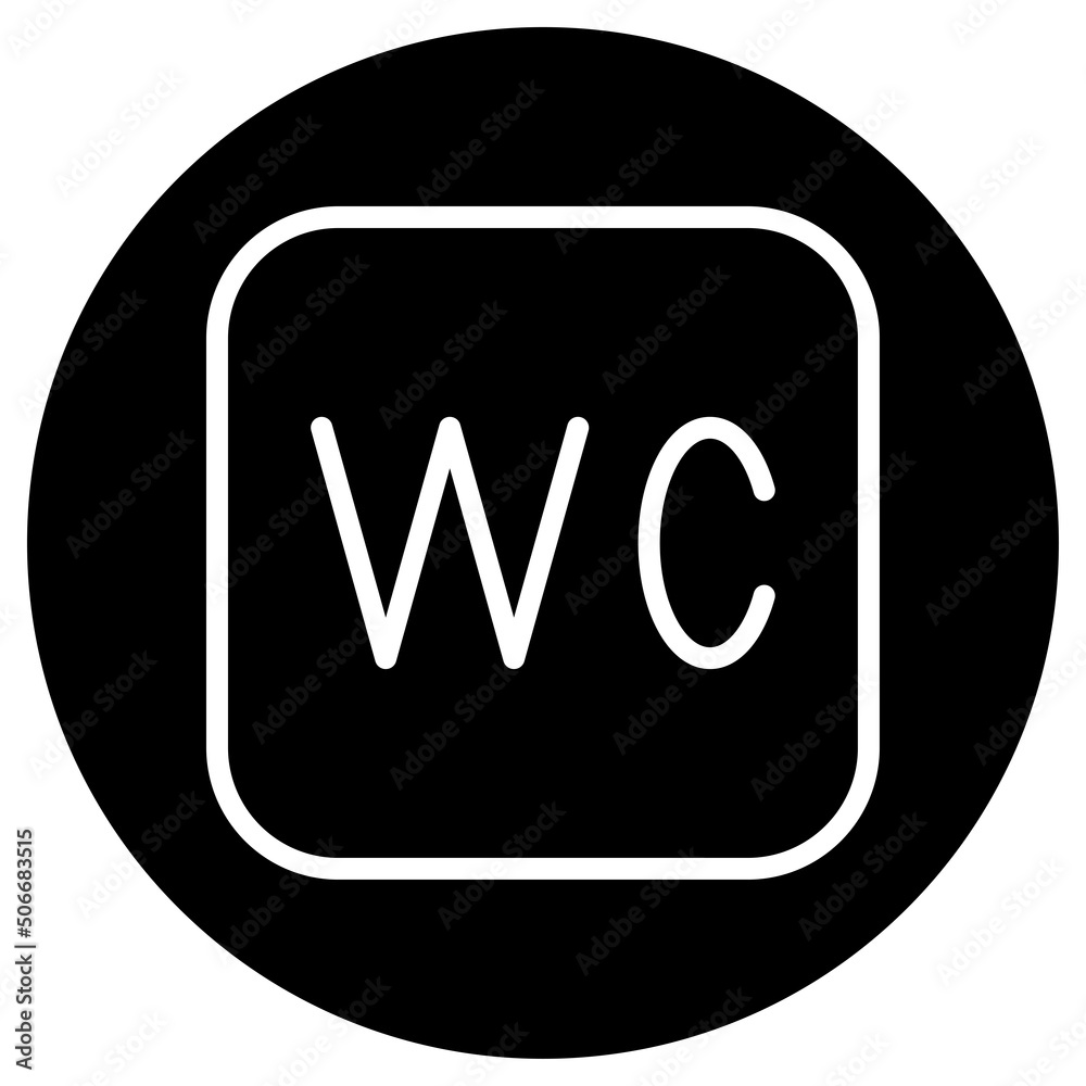 WC, restroom simple icon vector. Flat design. White icon on black circle. White background.ai WC, restroom simple icon vector. Flat design. White icon on black circle. White background.ai