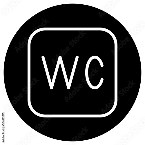 WC, restroom simple icon vector. Flat design. White icon on black circle. White background.ai