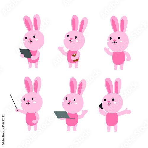 Cute rabbit cartoon presenting concept