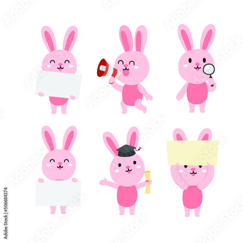 Cute rabbit cartoon presenting concept