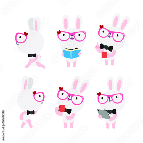 Cute rabbit cartoon presenting concept