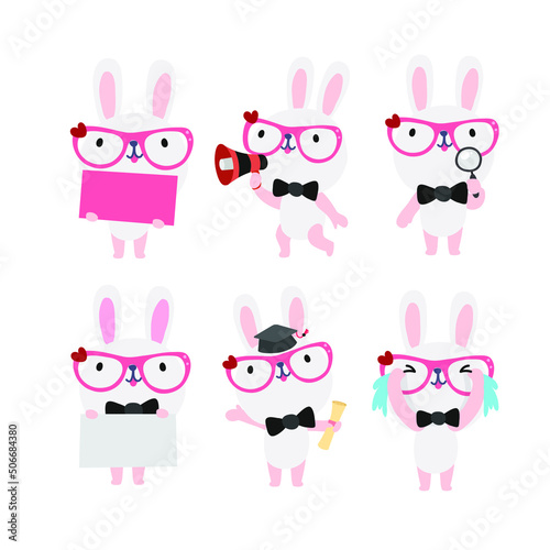 Cute rabbit cartoon presenting concept