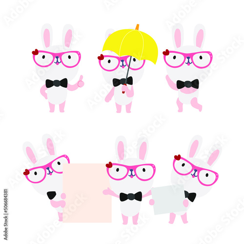 Cute rabbit cartoon presenting concept
