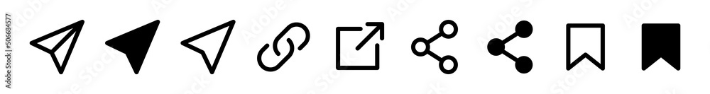 Share icon set. Share link button. Share, send, link, save icon collection Share icon set. Share link button. Share, send, link, save icon collection