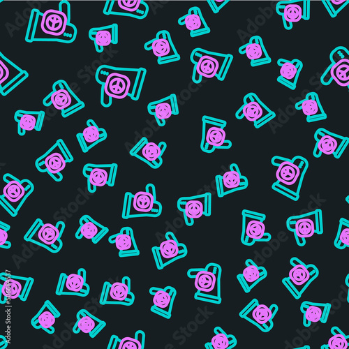 Line Peace icon isolated seamless pattern on black background. Hippie symbol of peace. Vector