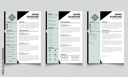 Creative Resume Layout Set  Clean and Professional Resume template Black with Green Sidebar 