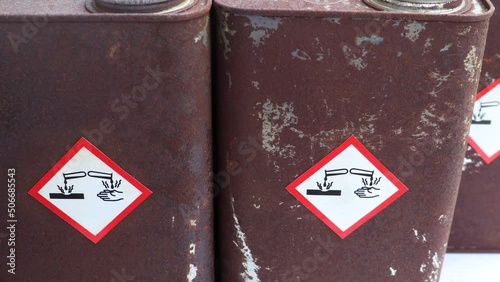 Red rust on the old metal surface ,Corrosive by chemical, corrosive chemical symbol