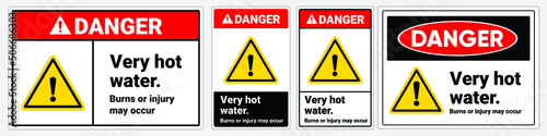 Safety sign danger Very hot water, burn, or injury may occur. ANSI and OSHA standard formats