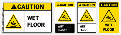 Caution Wet floor sign. Isolated flat vector illustration. Safety sign  photo