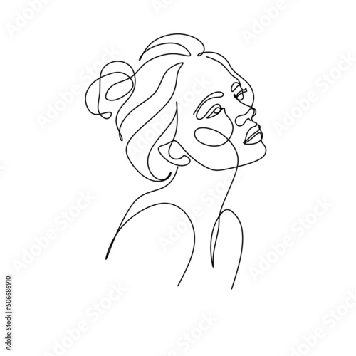 Abstract woman face line drawing. Line art Print. Cosmetics logo. Fashion sketch