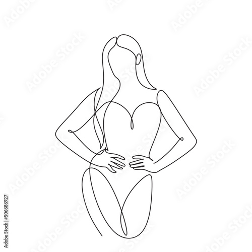 Trendy Line Art Woman Body. Female Figure Continuous One Line Abstract Drawing. Minimalistic Black Lines Drawing. Modern Scandinavian Design. Naked Body Art. Vector Illustration.