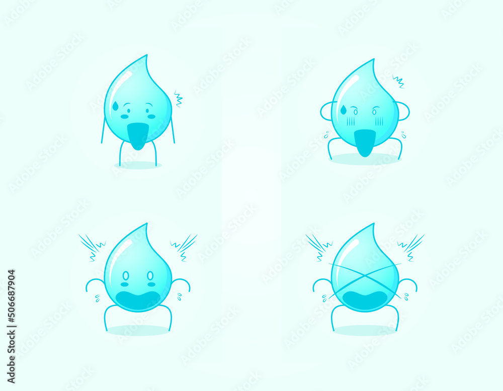 collection of cute water cartoon character with shocked expression.  suitable for icon, logo, symbol and sign. such as emoticon, sticker, mascot  or element logo Stock Vector | Adobe Stock