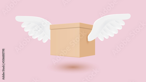 3d box with wings, Fast delivery concept. 3d vector illustration.