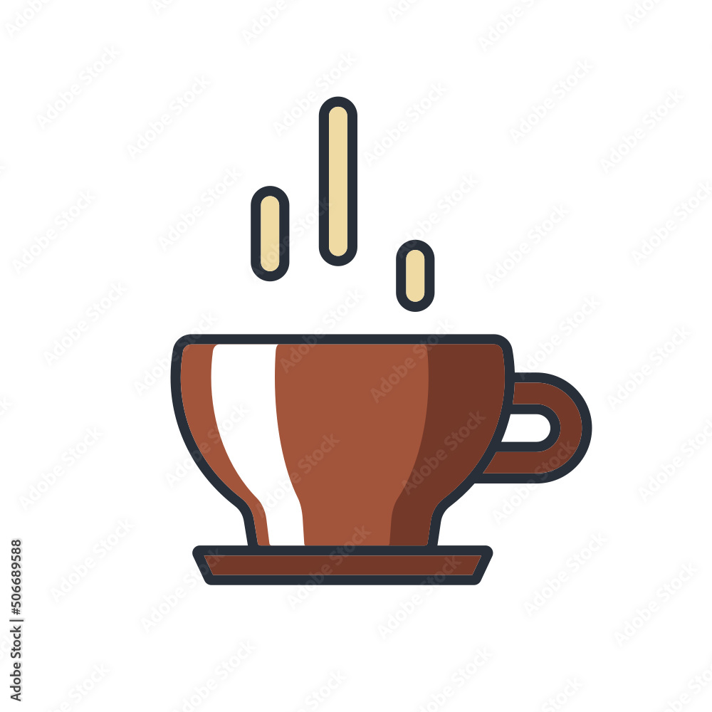 Colored thin icon of hot coffee cup, food and drinking concept vector illustration. Colored thin icon of hot coffee cup, food and drinking concept vector illustration.