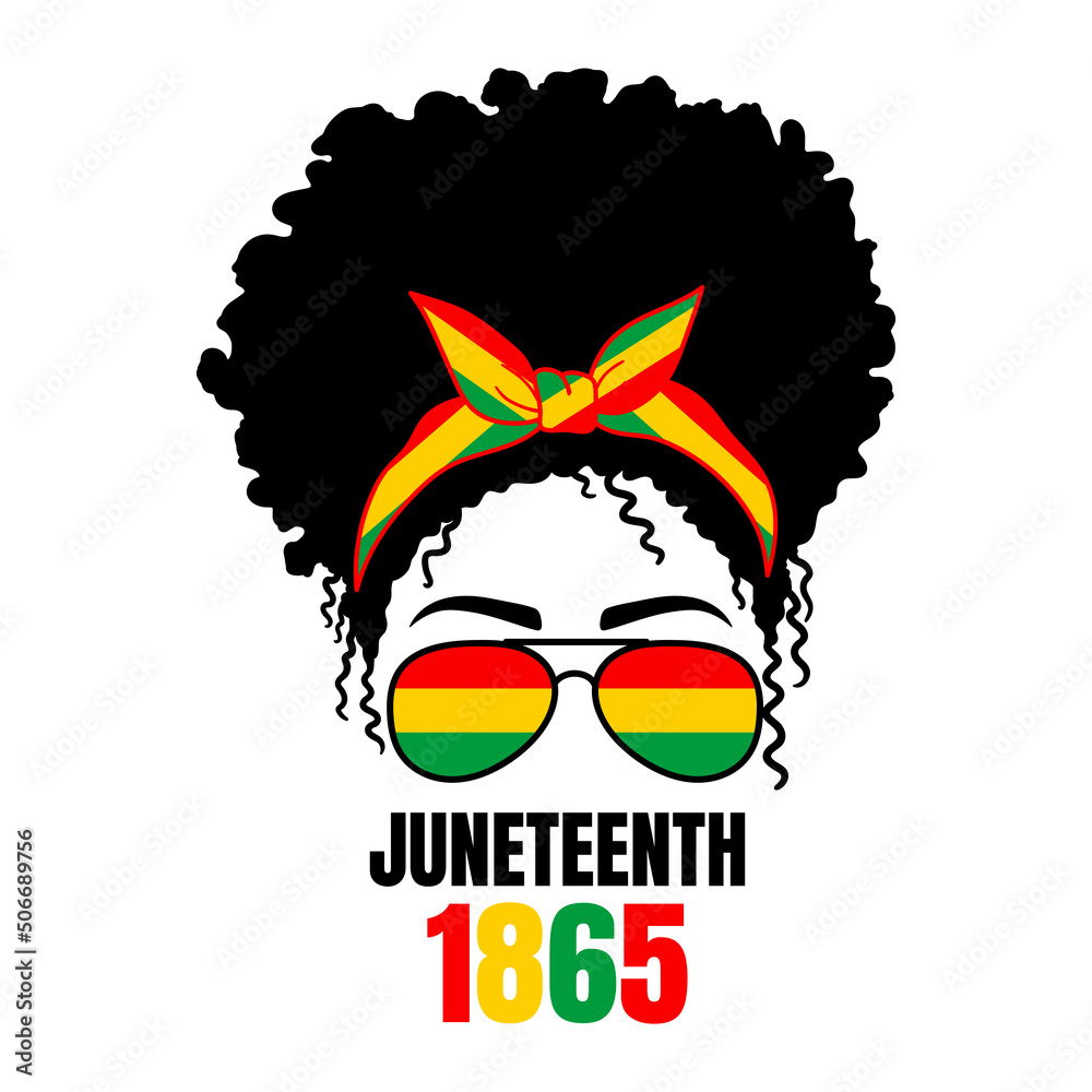 Woman face with aviator glasses bandana. Afro Women. Juneteenth  Independence Day. African-American history. Since June 19, 1865. Black  History Month. Vector illustration. Stock-Vektorgrafik | Adobe Stock