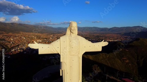 Called Cristo de la Concordia in Cochabamba Bolivia, one of the famous places to visit in Cochabamba, its protect the city, made by salt. photo