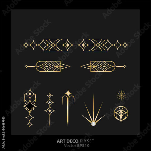 Art deco/Art Nuevo DIY elegant elements vector golden black elegant luxury set