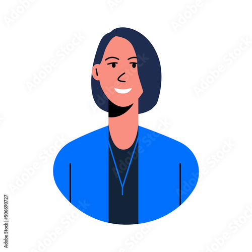 Avatar of a smiling woman with a short haircut, vector illustration