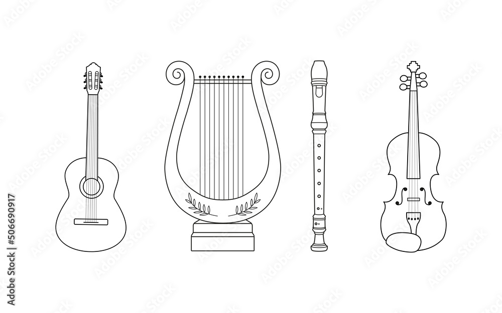 Naklejka premium Set of musical instruments in line style