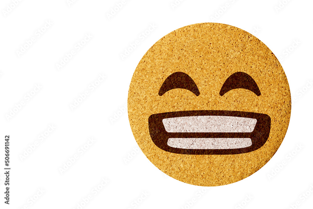 grinning face emoji,round cork coaster on white background grinning face emoji,round cork coaster on white background