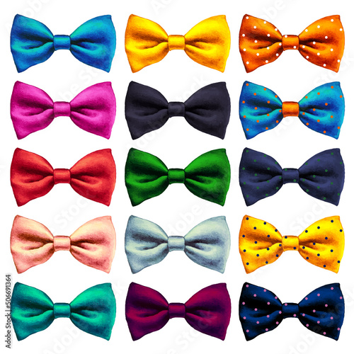 watercolor hand drawn of set of bow tie