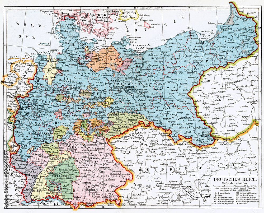 Map of German Empire (Deutsches Kaiserreich). Publication of the book 