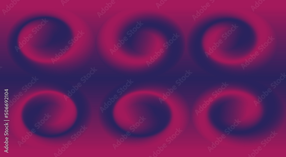 Abstract blue and pink gradient graphic wallpaper. Six pink vortices look convex over a blue-pink background. The vortices are arranged in two rows with a certain logic.