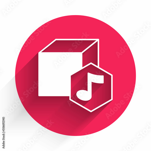 White NFT Digital crypto art icon isolated with long shadow background. Non fungible token. Red circle button. Vector