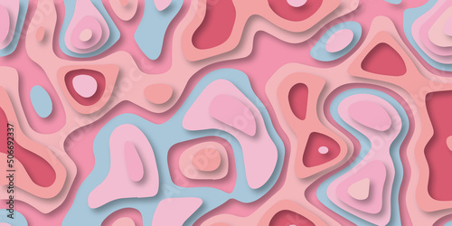 Paper cut background. Bright abstract waveform. Trendy 3D design. Abstract papercut and multi layer cutout geometric pattern on vector. Circle paper cut background. Topography background in shades