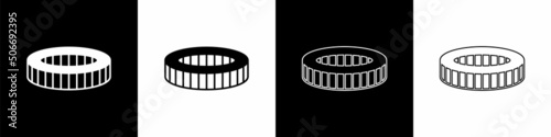 Set Car air filter icon isolated on black and white background. Automobile repair service symbol. Vector