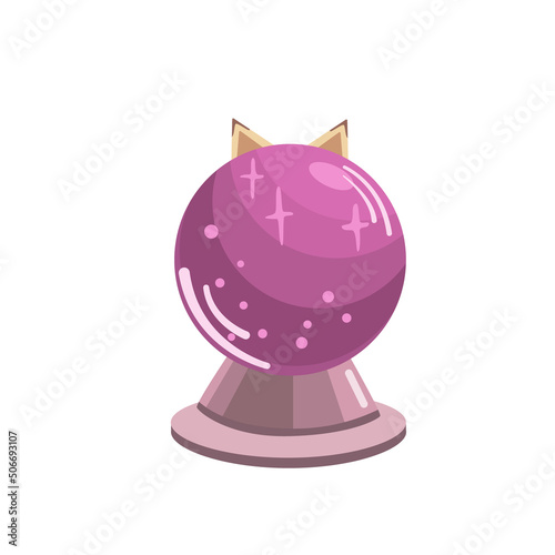 The cat is hiding behind a magic ball. Cat ears stick out behind the magic ball