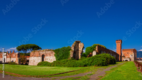 Pisa medieval walls ruins (with blue sky and copy space)