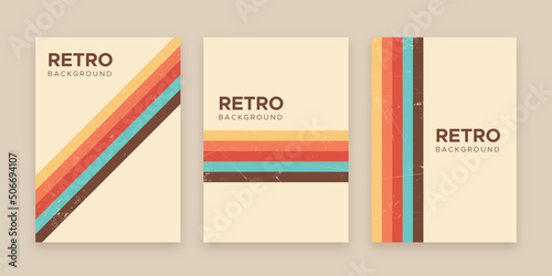 70s retro stripes cover, flyer and poster background design set photo