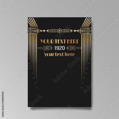 Art Deco luxury template golden black A4 page,