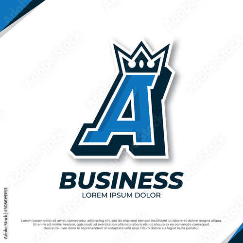 Crown esport mascot letter A logo illustration, esport font design template