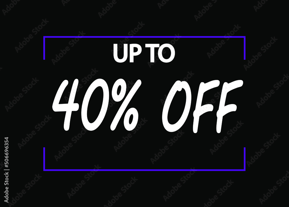 40% off banner. Discount icon for products on black background.