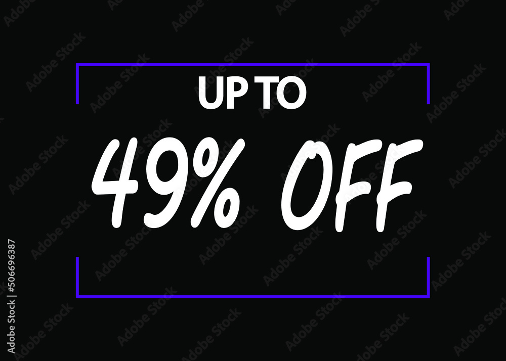 49% off banner. Discount icon for products on black background. 49% off banner. Discount icon for products on black background.