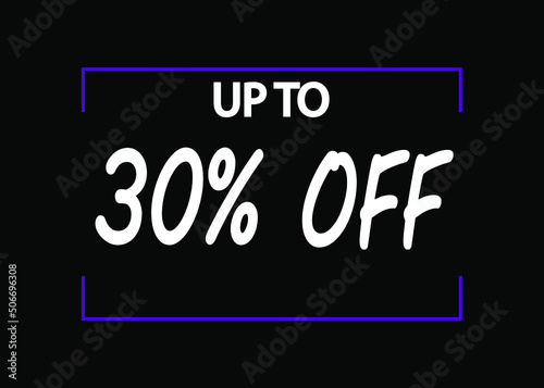 30  off banner. Discount icon for products on black background.
