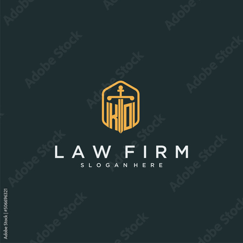 KO initial logo monogram with shield and sword style design for law firm