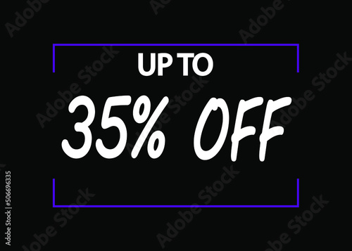 35% off banner. Discount icon for products on black background.