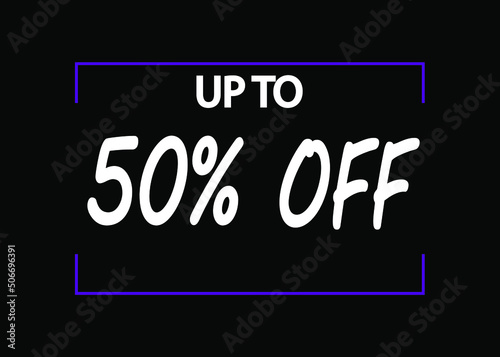 50  off banner. Discount icon for products on black background.
